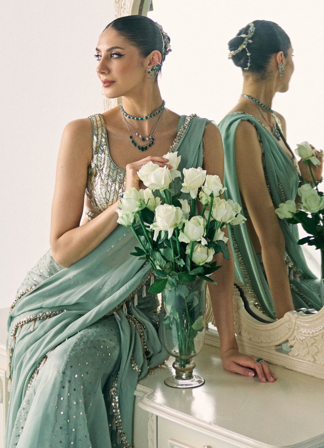 Sanya Gulati Pastel Green Georgette Pre - Draped SareeFabilicious Fashion