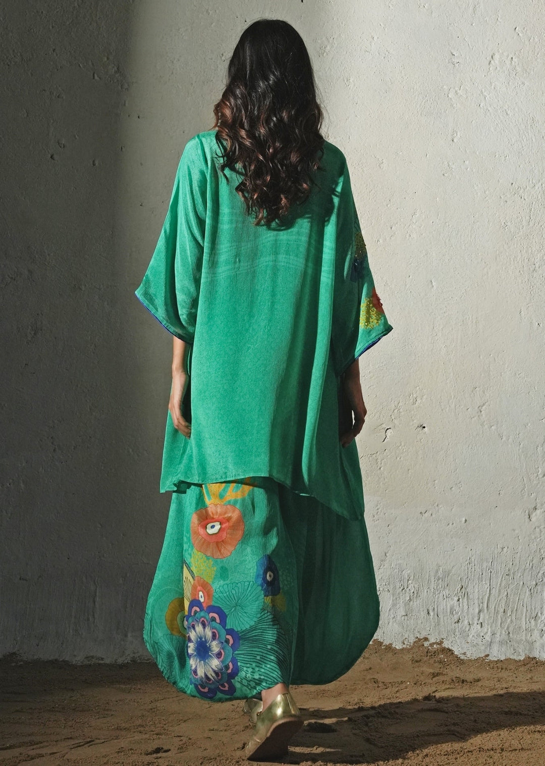 Aqua Green Printed Chiffon Co - Ord Set Basil Leaf - Fabilicious Fashion