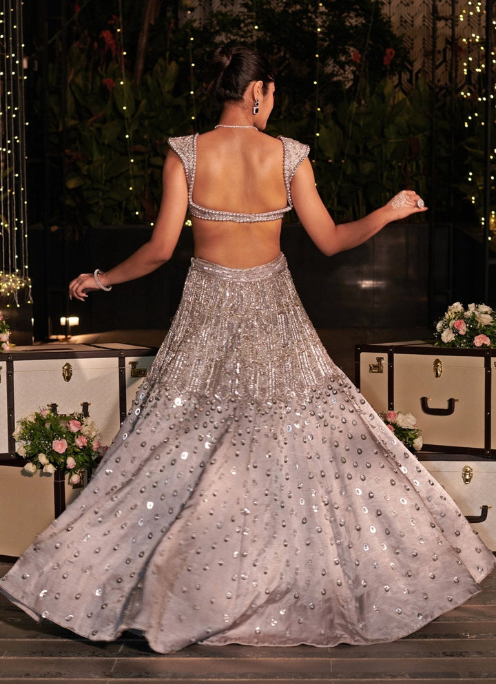Ash Grey And Silver Embroidered Silk Lehenga Set Jigar and Nikita - Fabilicious Fashion