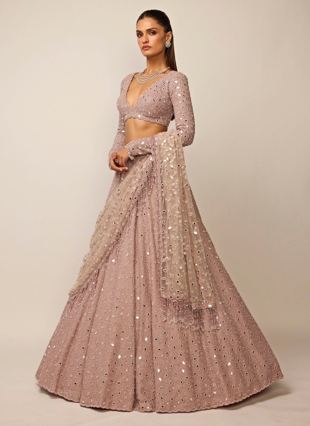Vvani by Vani Vats Ash Pink Crepe Lehenga SetFabilicious Fashion