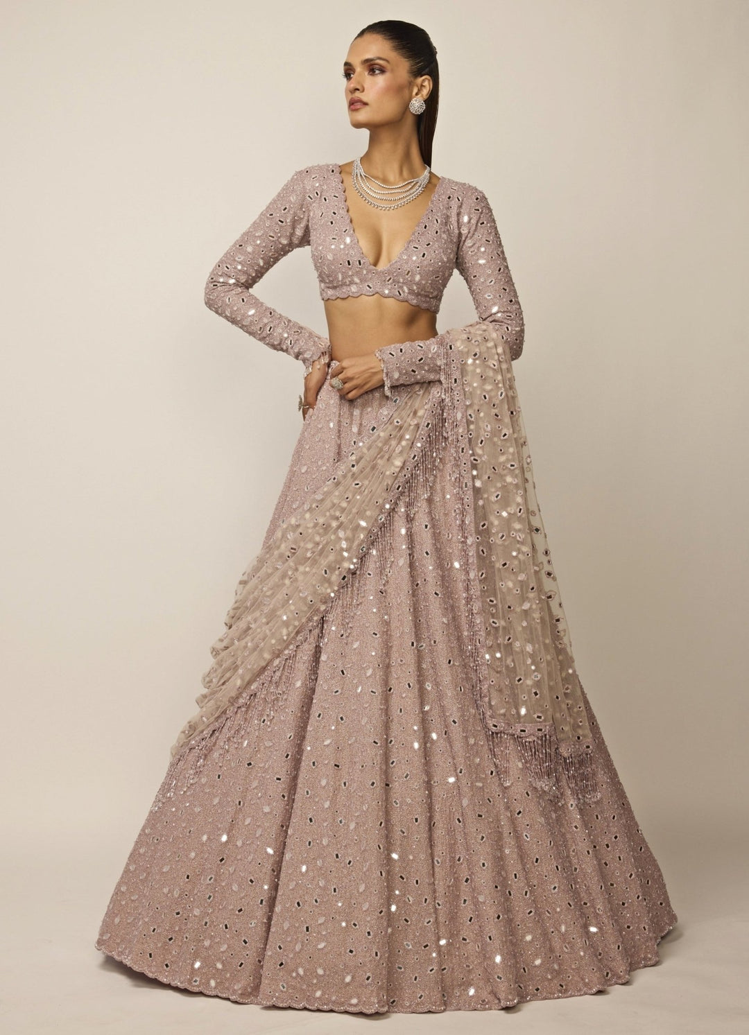 Vvani by Vani Vats Ash Pink Crepe Lehenga SetFabilicious Fashion
