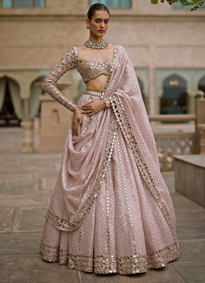 Vvani by Vani Vats Ash Pink Cutwork Organza LehengaFabilicious Fashion