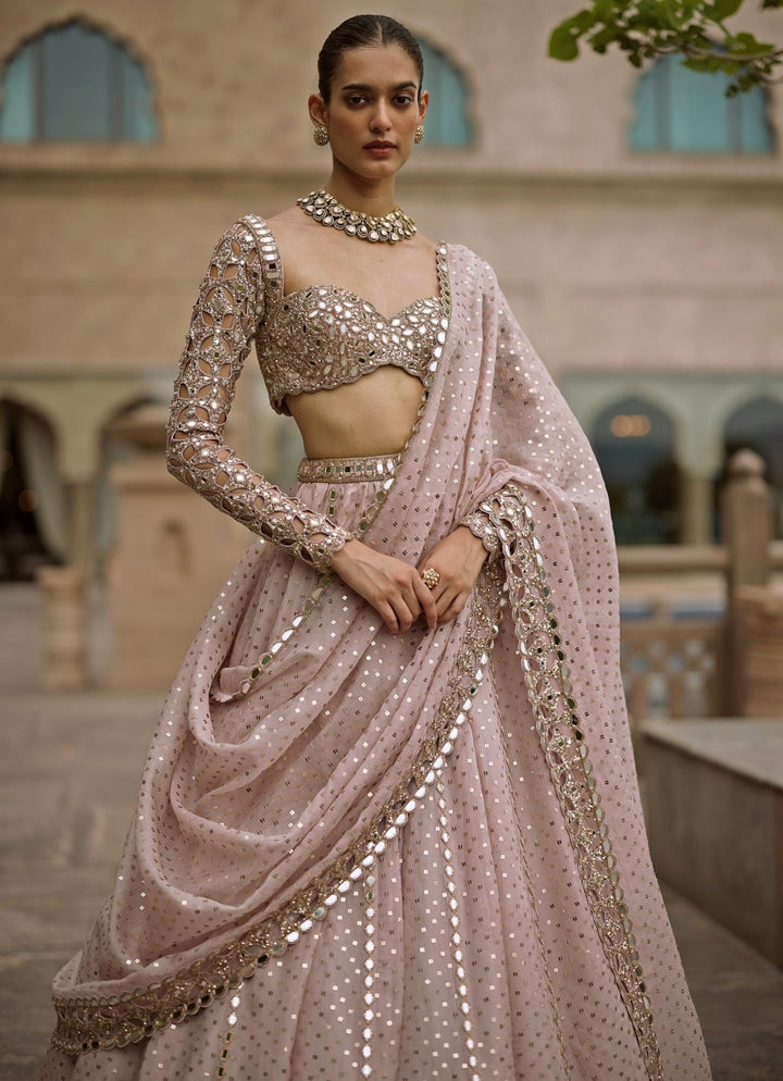 Vvani by Vani Vats Ash Pink Cutwork Organza LehengaFabilicious Fashion