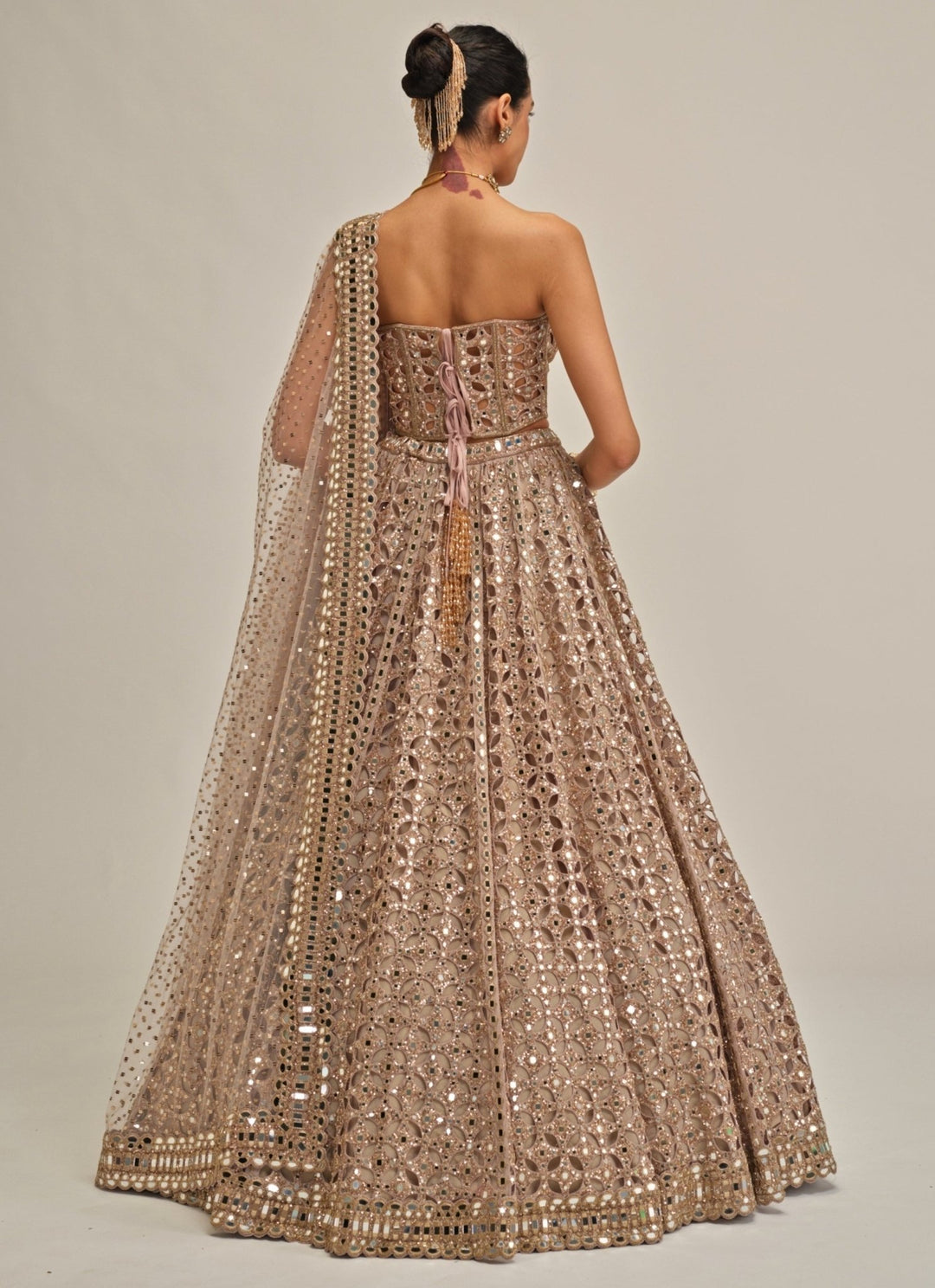 Vvani by Vani Vats Ash Pink Georgette Corset LehengaFabilicious Fashion