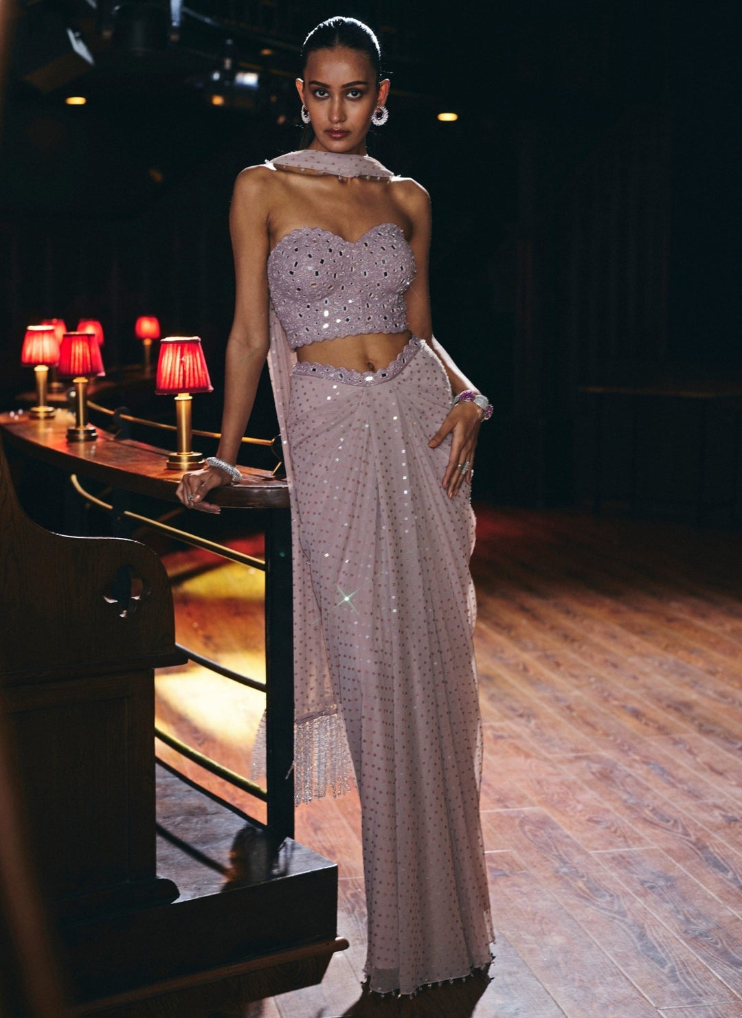 Vvani by Vani Vats Ash Pink Georgette Drape Skirt With CorsetFabilicious Fashion