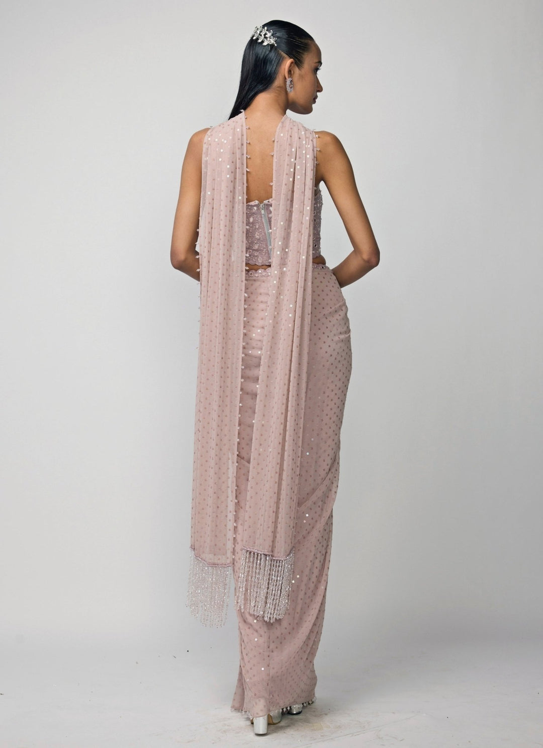 Vvani by Vani Vats Ash Pink Georgette Drape Skirt With CorsetFabilicious Fashion