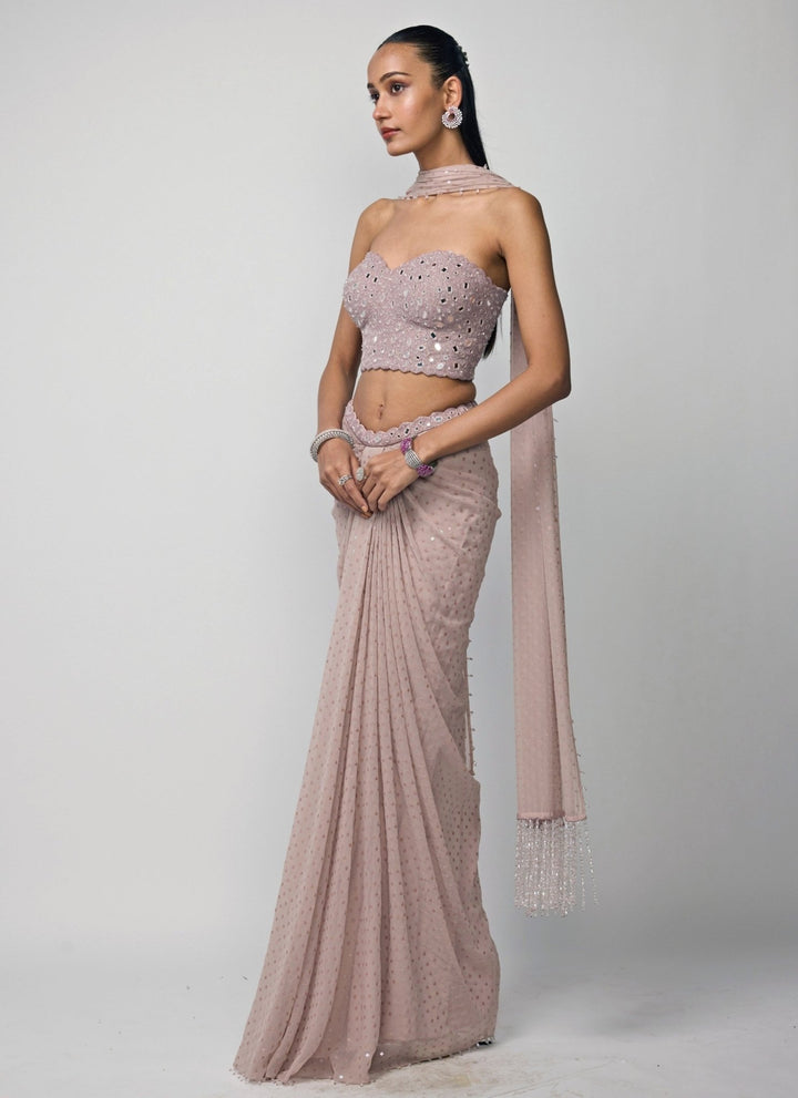 Vvani by Vani Vats Ash Pink Georgette Drape Skirt With CorsetFabilicious Fashion