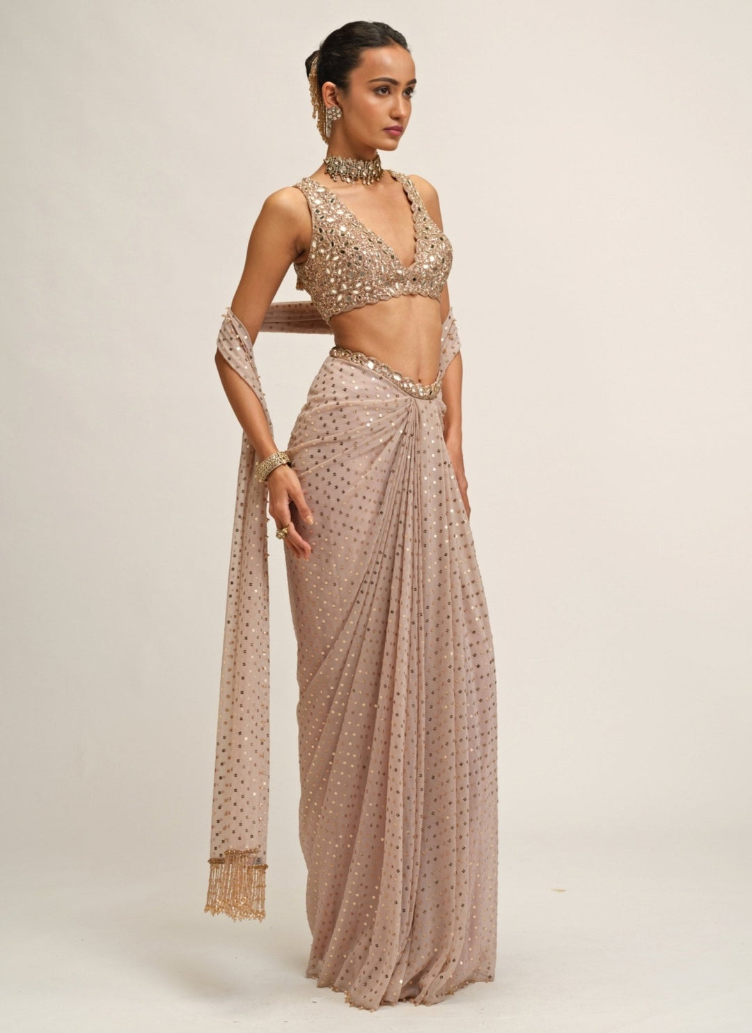 Vvani by Vani Vats Ash Pink Georgette Draped SkirtFabilicious Fashion