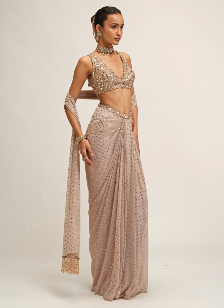 Vvani by Vani Vats Ash Pink Georgette Draped SkirtFabilicious Fashion