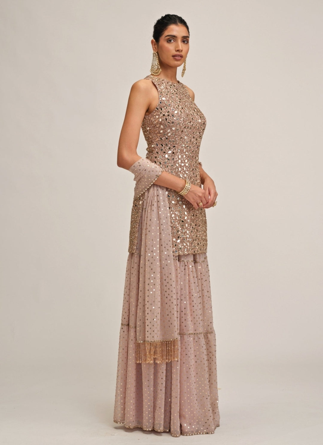 Vvani by Vani Vats Ash Pink Georgette Kurta ShararaFabilicious Fashion