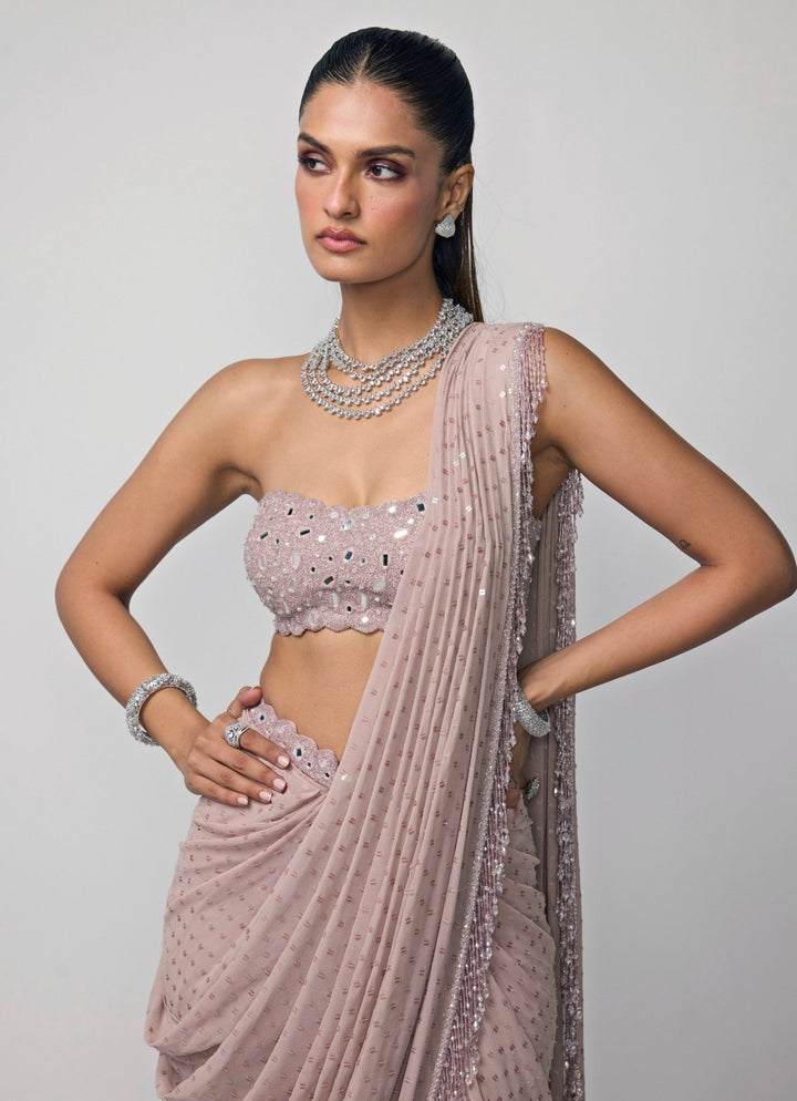 Vvani by Vani Vats Ash Pink Georgette Pre-Draped SareeFabilicious Fashion