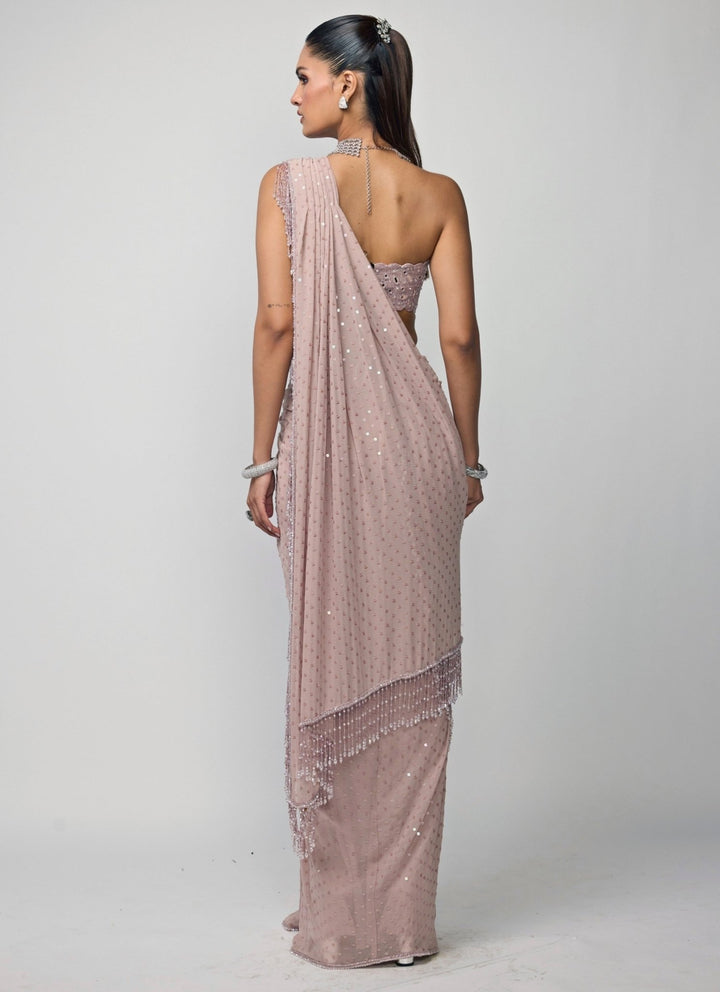 Vvani by Vani Vats Ash Pink Georgette Pre-Draped SareeFabilicious Fashion