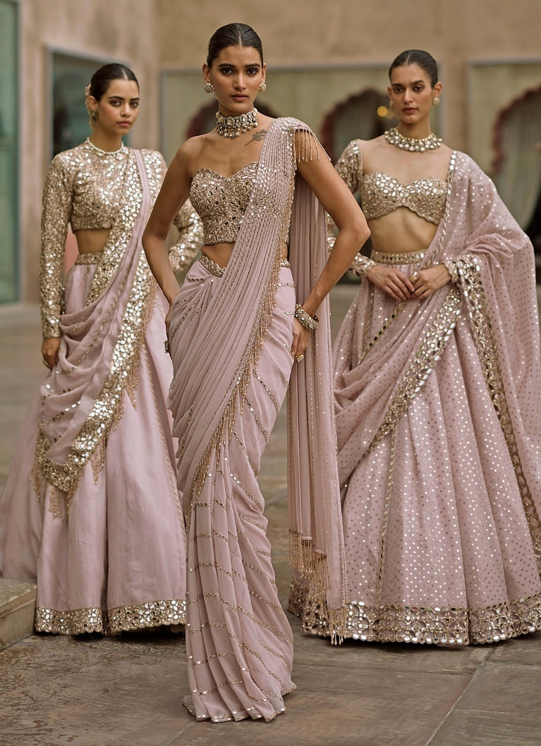 Vvani by Vani Vats Ash Pink Linear Organza LehengaFabilicious Fashion