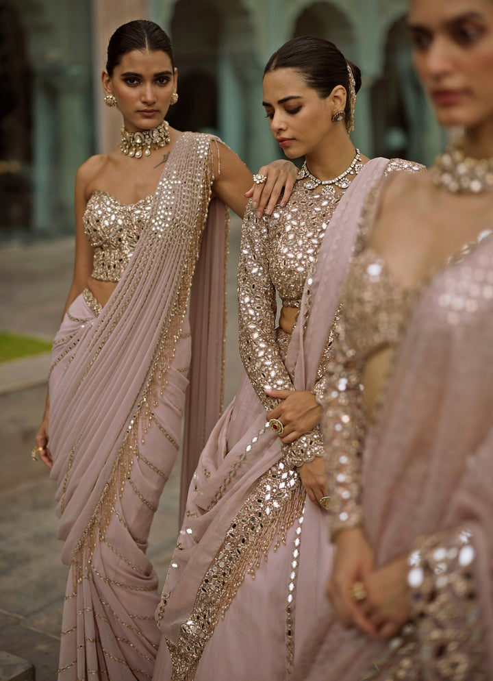 Vvani by Vani Vats Ash Pink Linear Organza LehengaFabilicious Fashion
