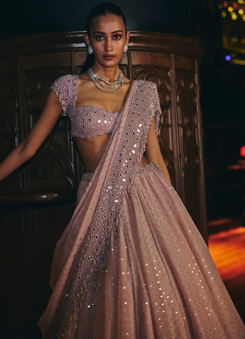 Vvani by Vani Vats Ash Pink Organza Lehenga SetFabilicious Fashion
