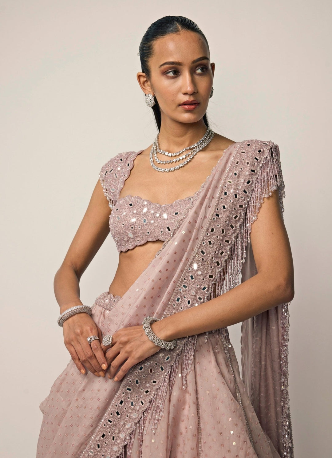 Vvani by Vani Vats Ash Pink Organza Lehenga SetFabilicious Fashion
