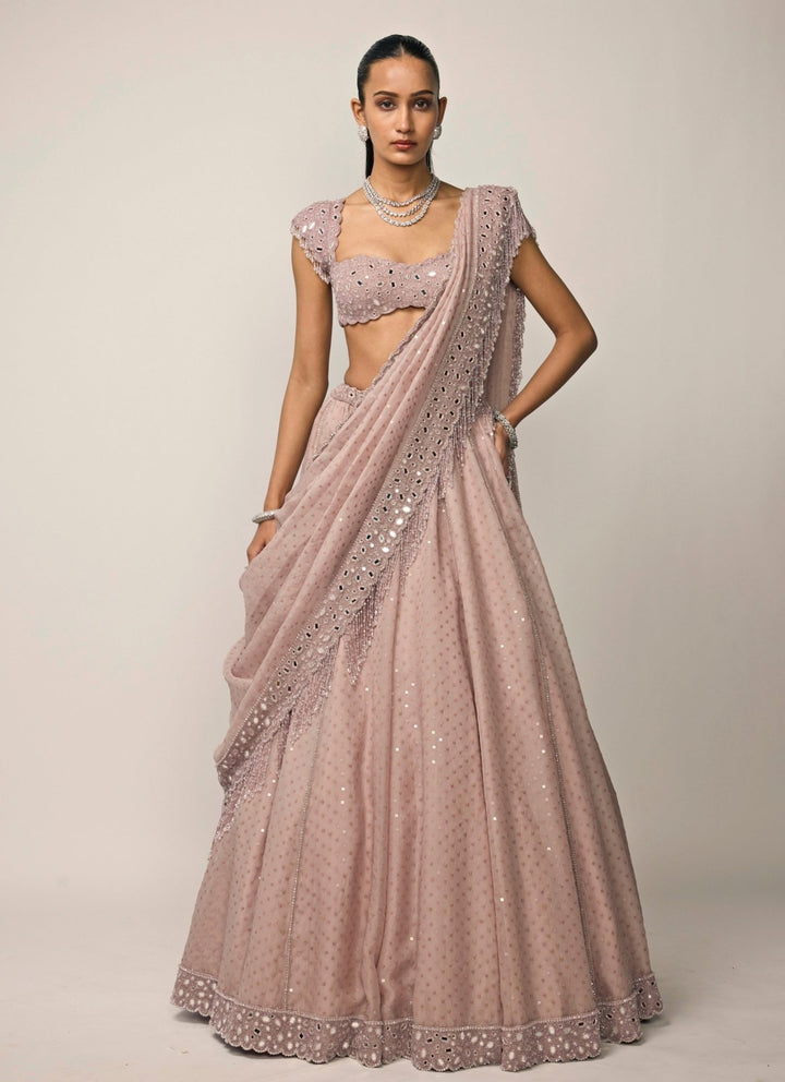 Vvani by Vani Vats Ash Pink Organza Lehenga SetFabilicious Fashion