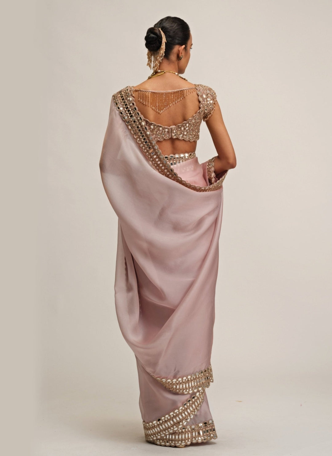 Vvani by Vani Vats Ash Pink Satin Organza SareeFabilicious Fashion