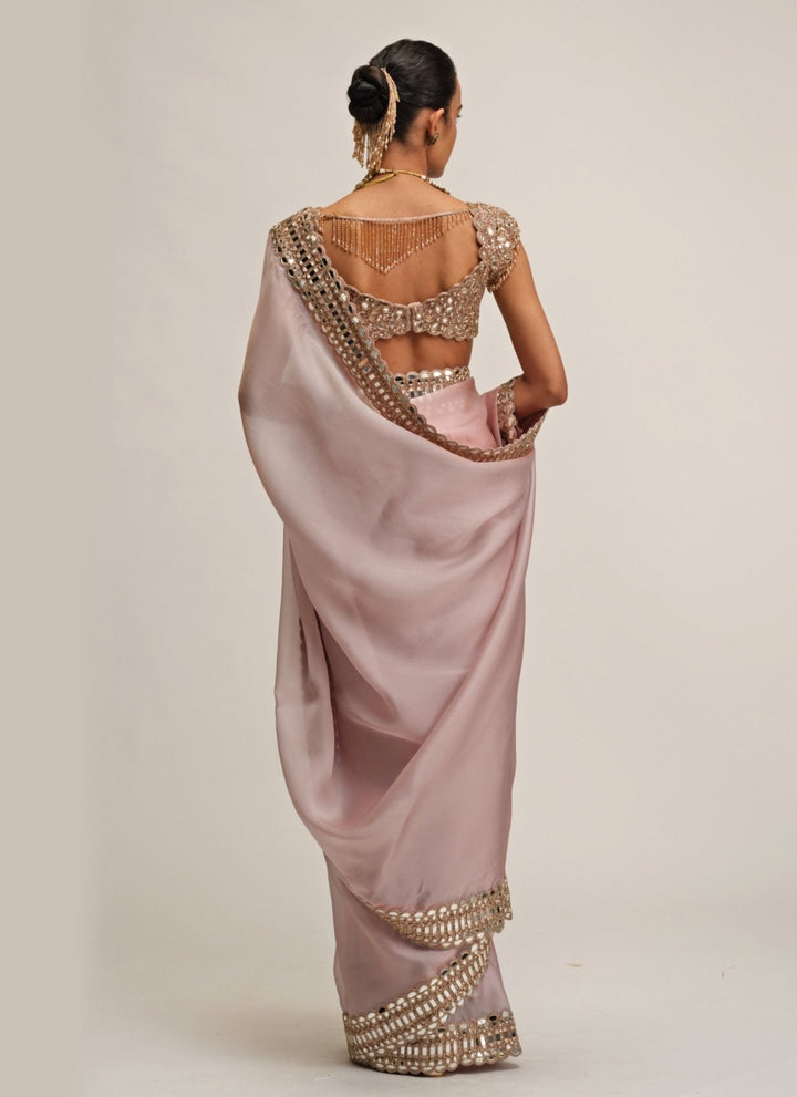 Vvani by Vani Vats Ash Pink Satin Organza SareeFabilicious Fashion