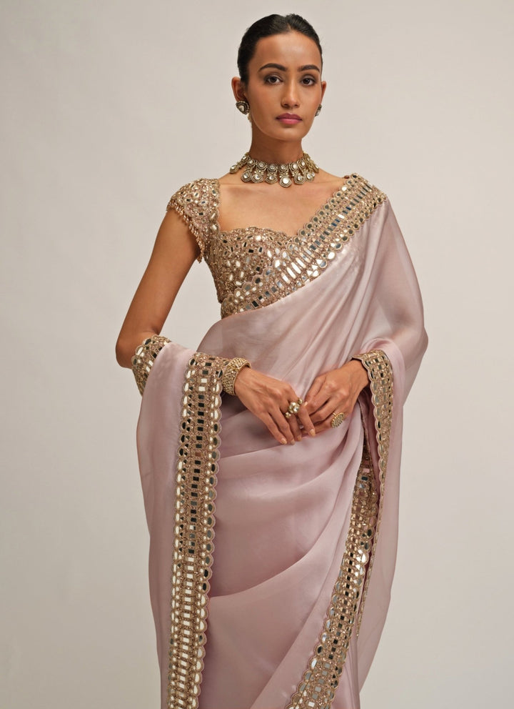 Vvani by Vani Vats Ash Pink Satin Organza SareeFabilicious Fashion