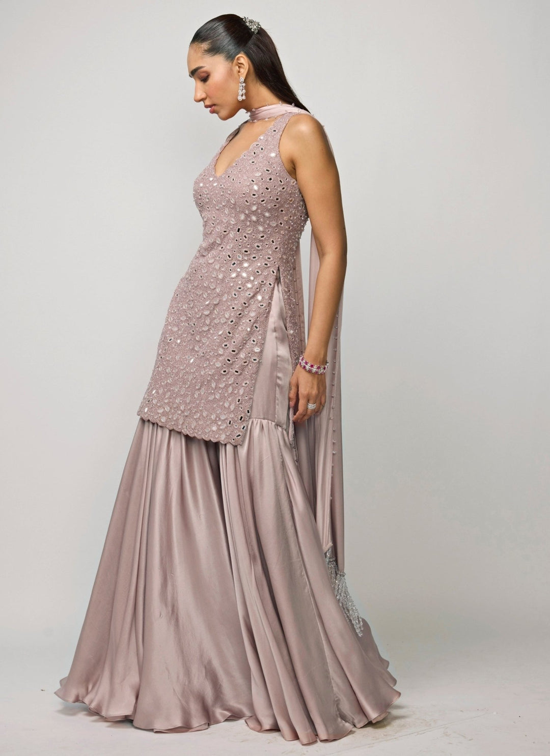 Vvani by Vani Vats Ash Pink Soft Net Kurta Sharara SetFabilicious Fashion