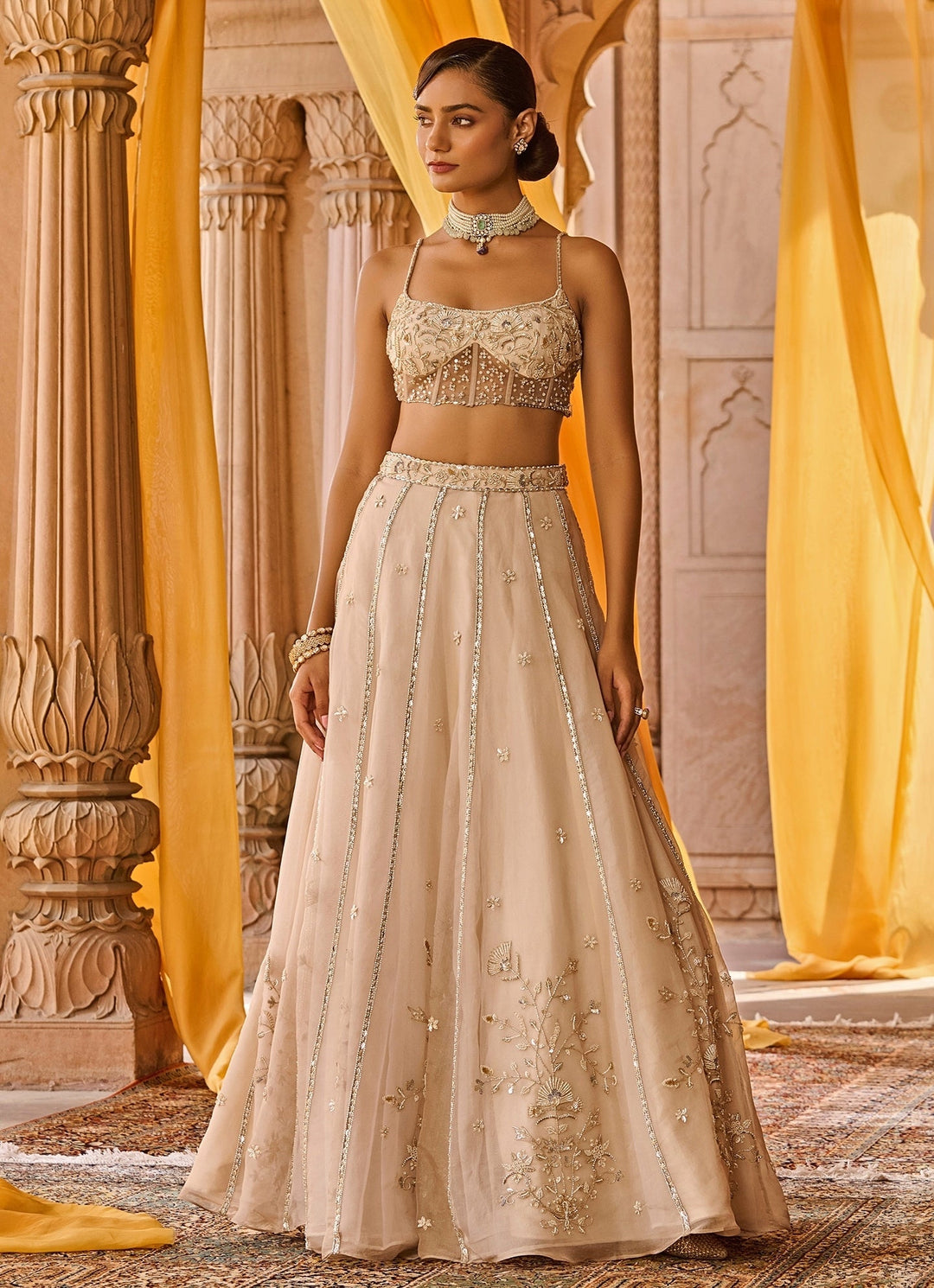 Ash White Embroidered Corset Lehenga Set Zoon Tribe - Fabilicious Fashion