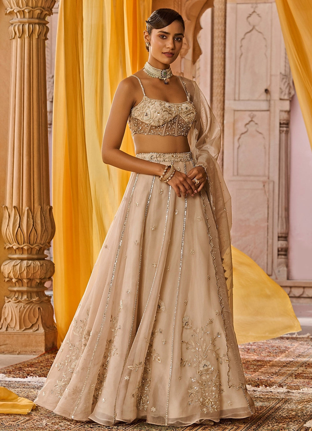 Ash White Embroidered Corset Lehenga Set Zoon Tribe - Fabilicious Fashion