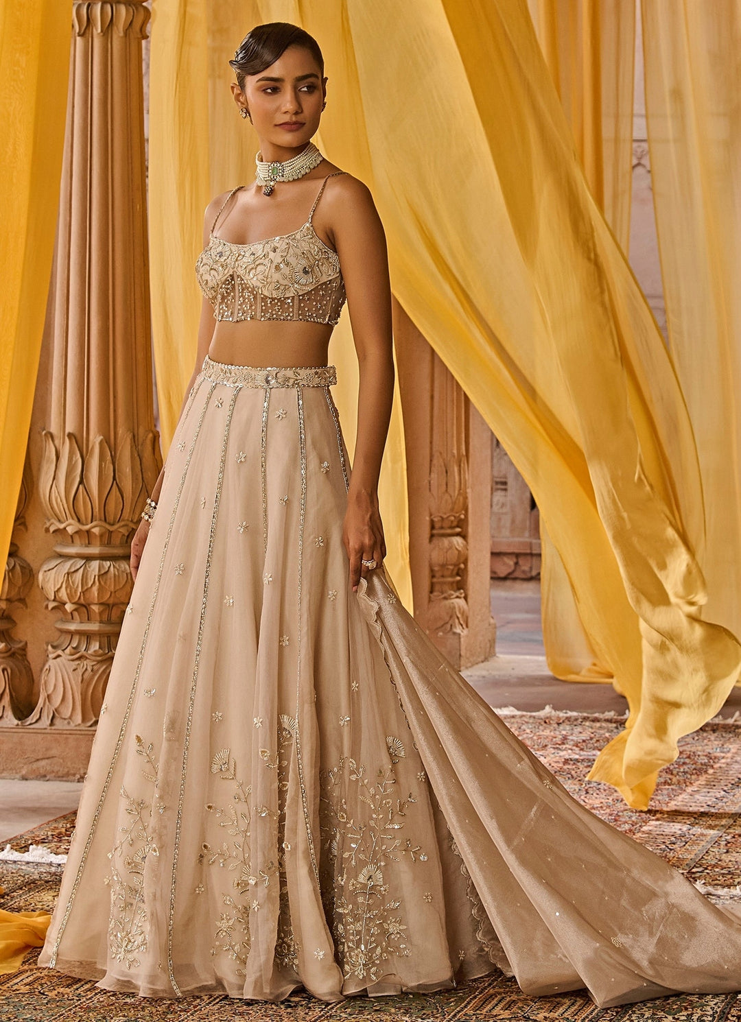 Ash White Embroidered Corset Lehenga Set Zoon Tribe - Fabilicious Fashion