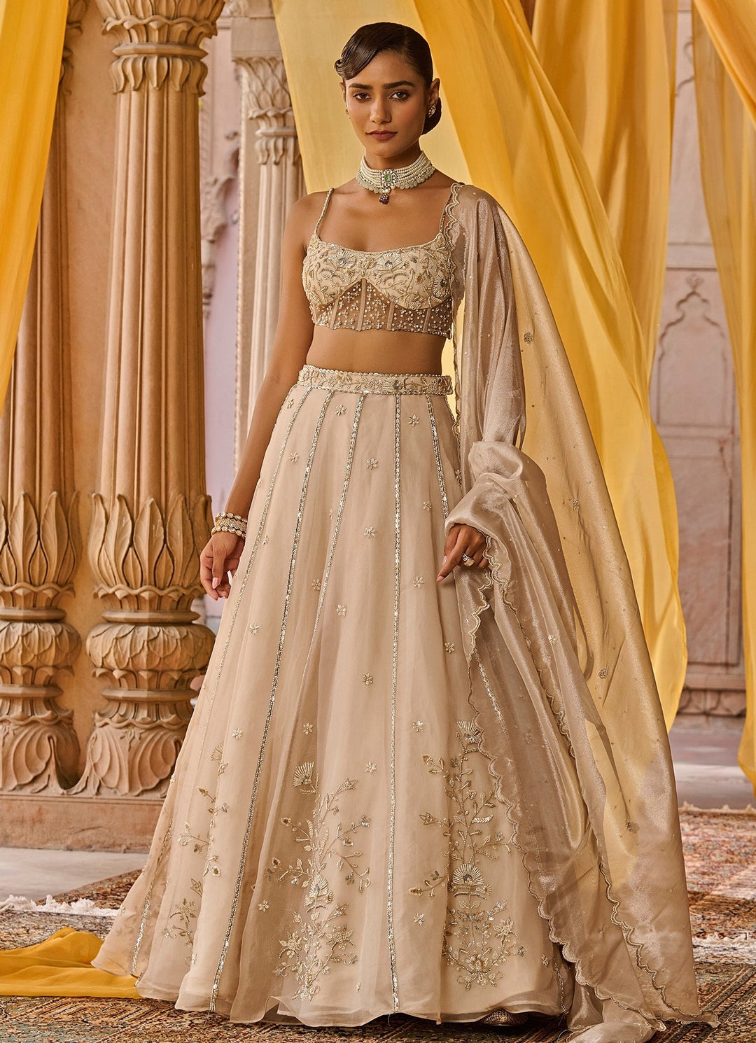 Ash White Embroidered Corset Lehenga Set Zoon Tribe - Fabilicious Fashion