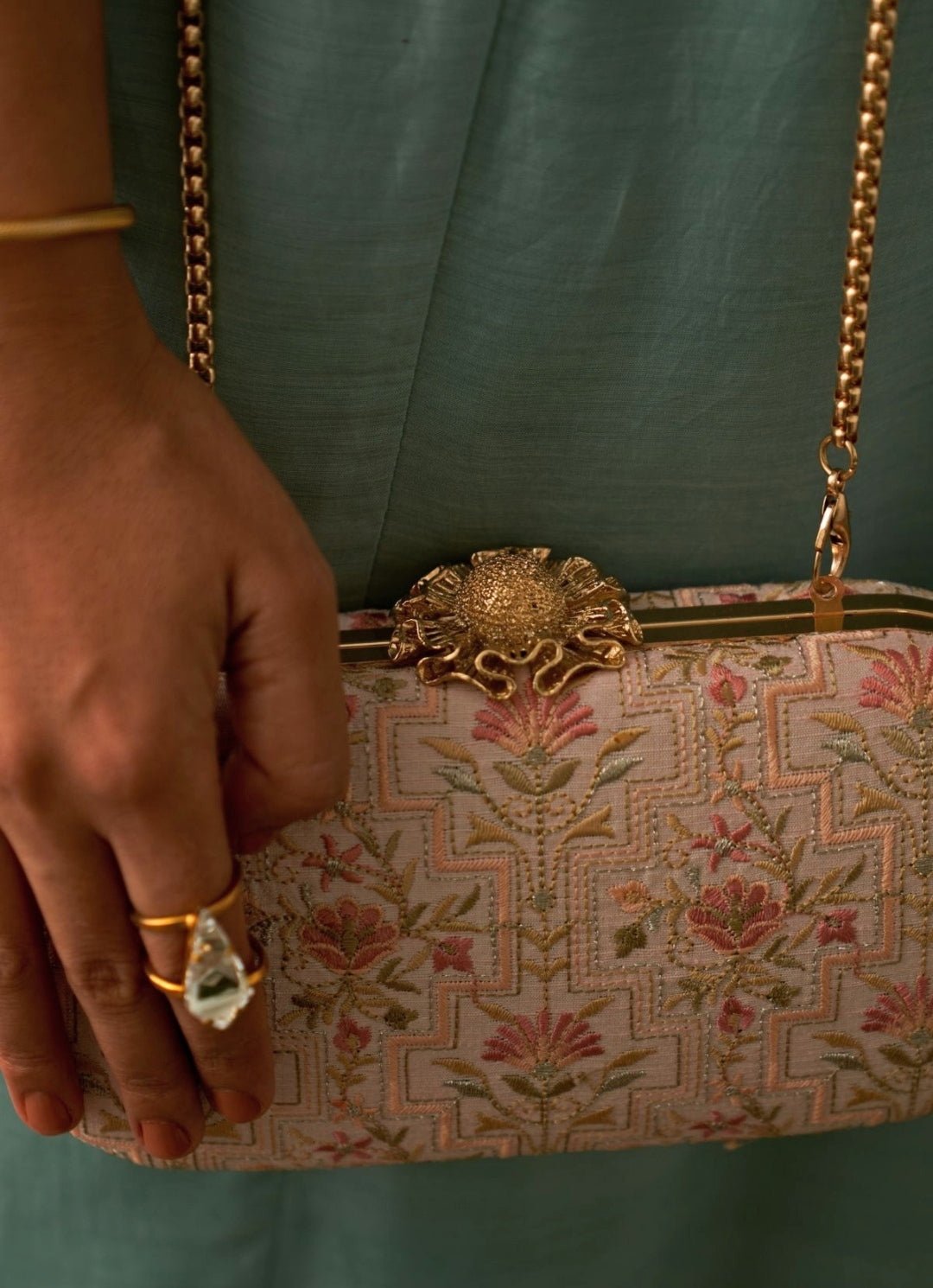 Baby Pink Embroidered Clutch AMYRA - Fabilicious Fashion