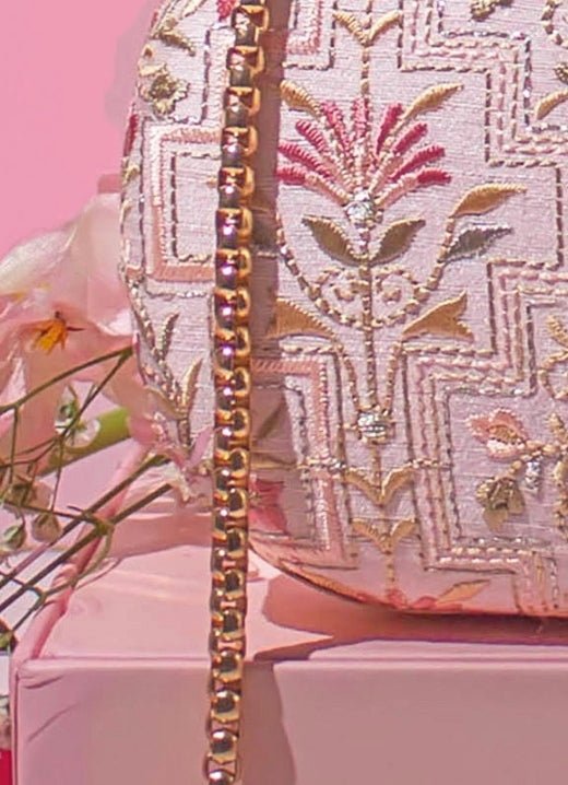 Baby Pink Embroidered Clutch AMYRA - Fabilicious Fashion