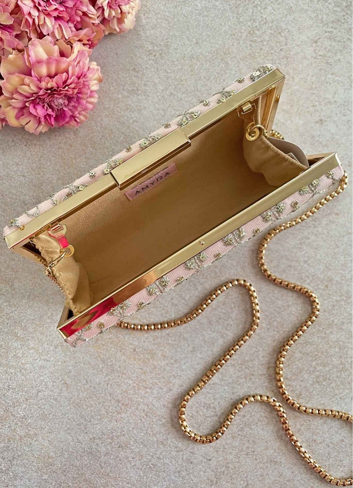 Baby Pink Embroidered Clutch AMYRA - Fabilicious Fashion
