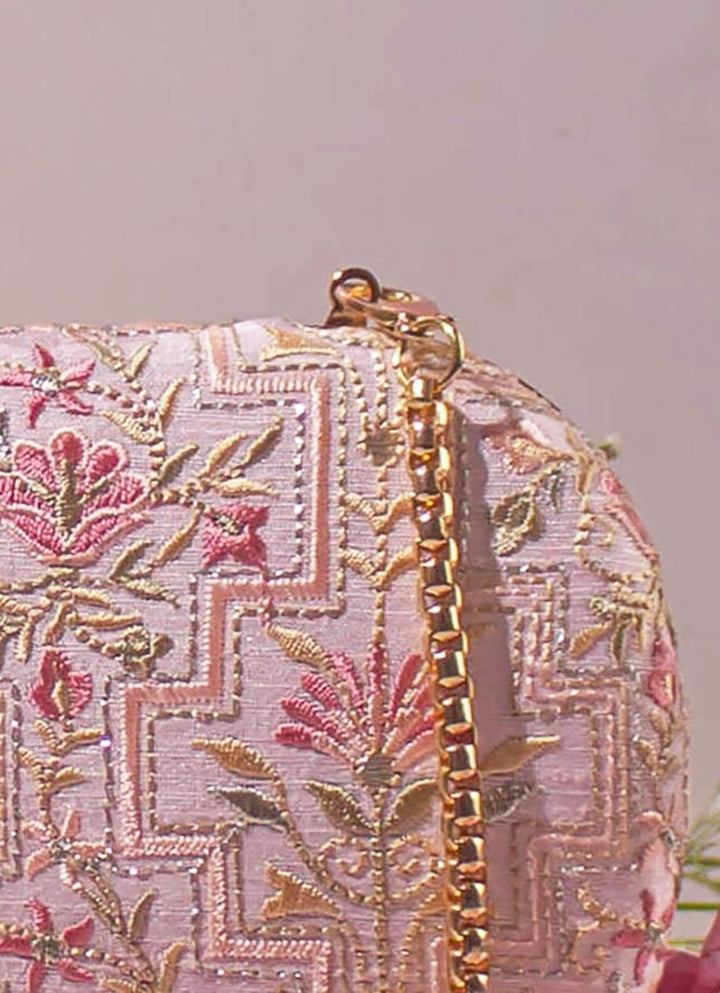 Baby Pink Embroidered Clutch AMYRA - Fabilicious Fashion