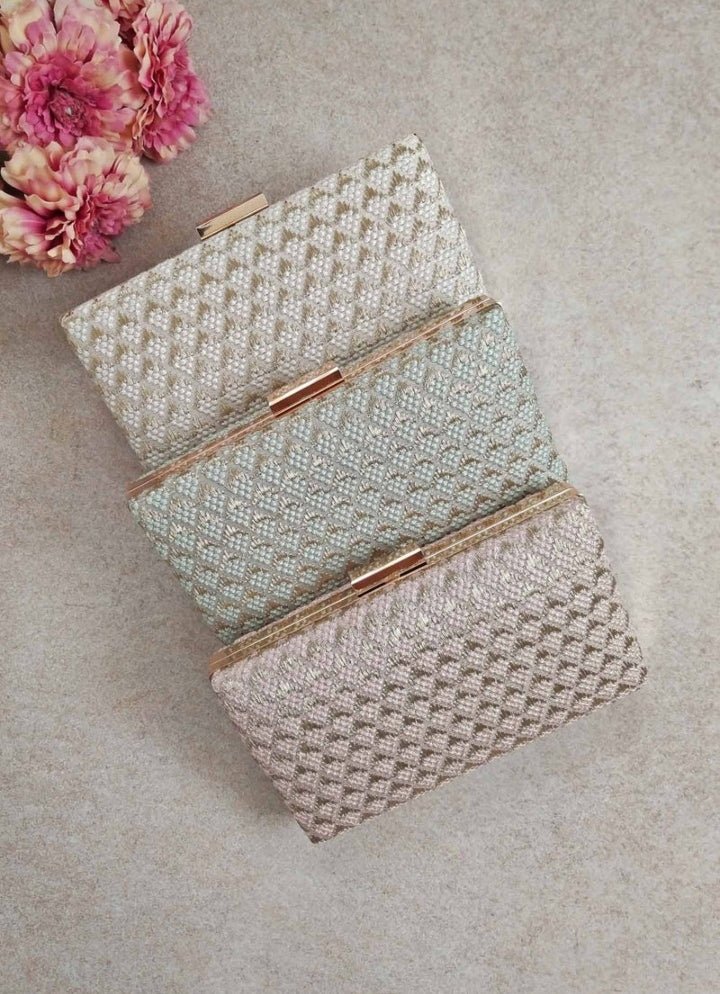 Baby Pink Embroidered Clutch AMYRA - Fabilicious Fashion