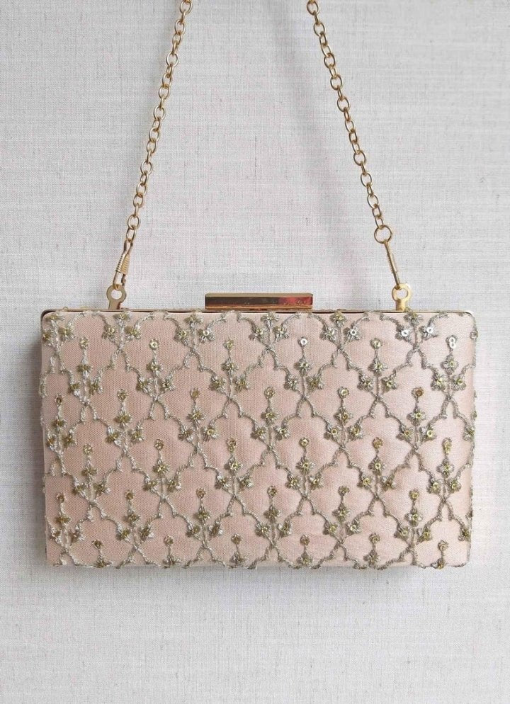 Baby Pink Embroidered Clutch AMYRA - Fabilicious Fashion