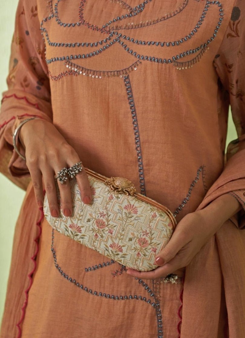 Baby Pink Embroidered Clutch AMYRA - Fabilicious Fashion
