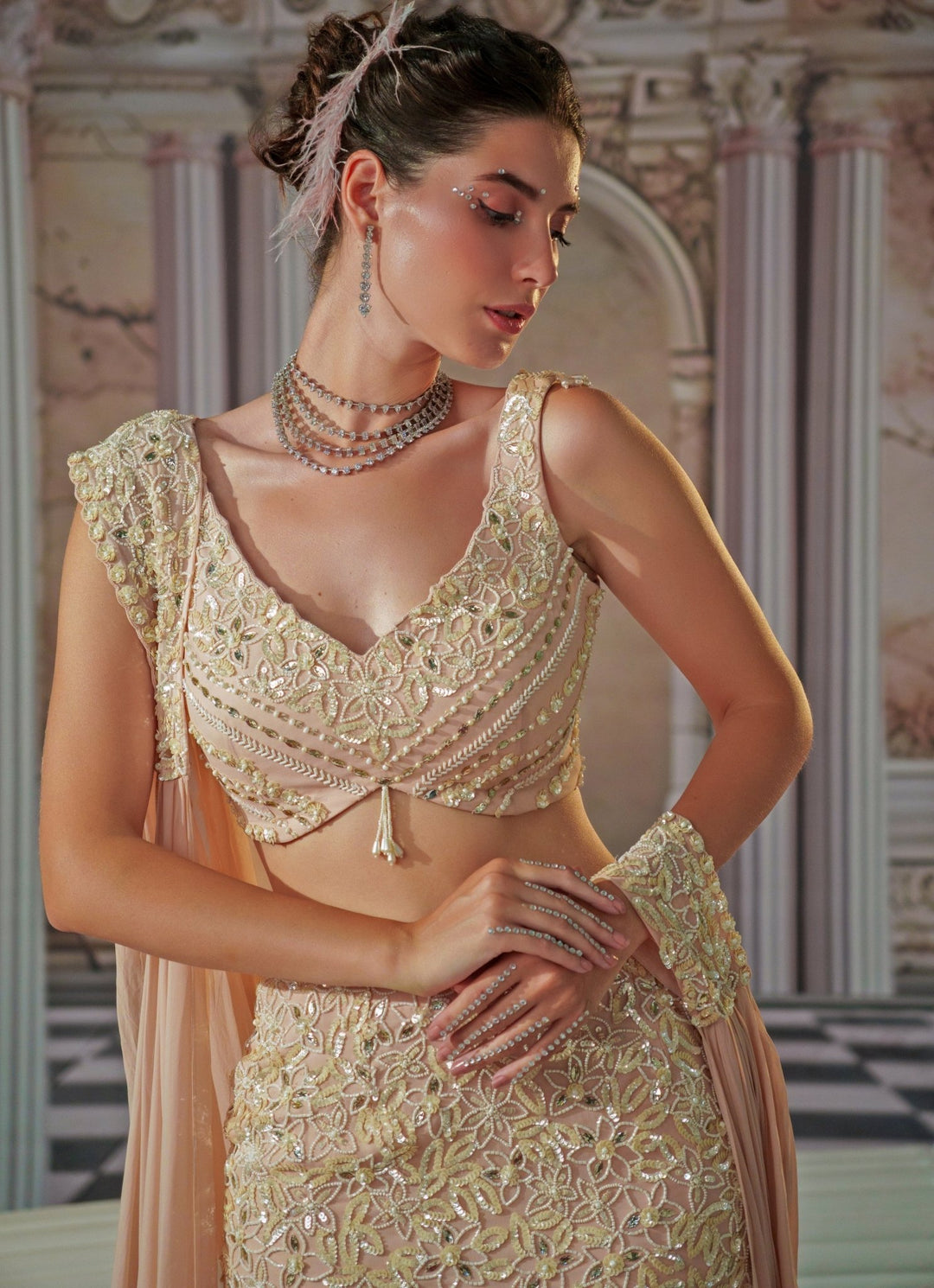 Baby Pink Embroidered Fish Cut Lehenga Nidhika Shekhar - Fabilicious Fashion