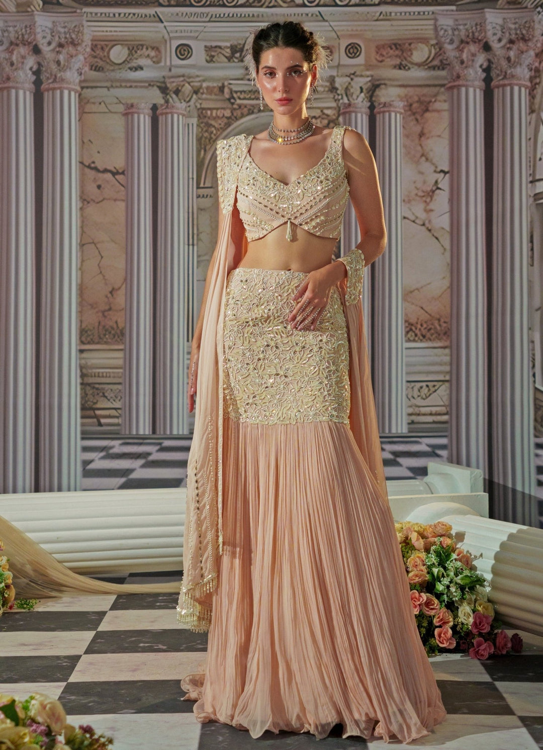 Baby Pink Embroidered Fish Cut Lehenga Nidhika Shekhar - Fabilicious Fashion