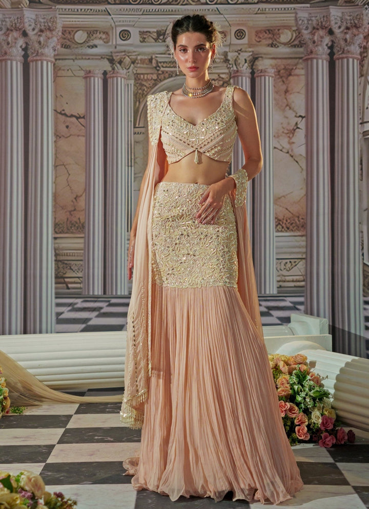 Baby Pink Embroidered Fish Cut Lehenga Nidhika Shekhar - Fabilicious Fashion
