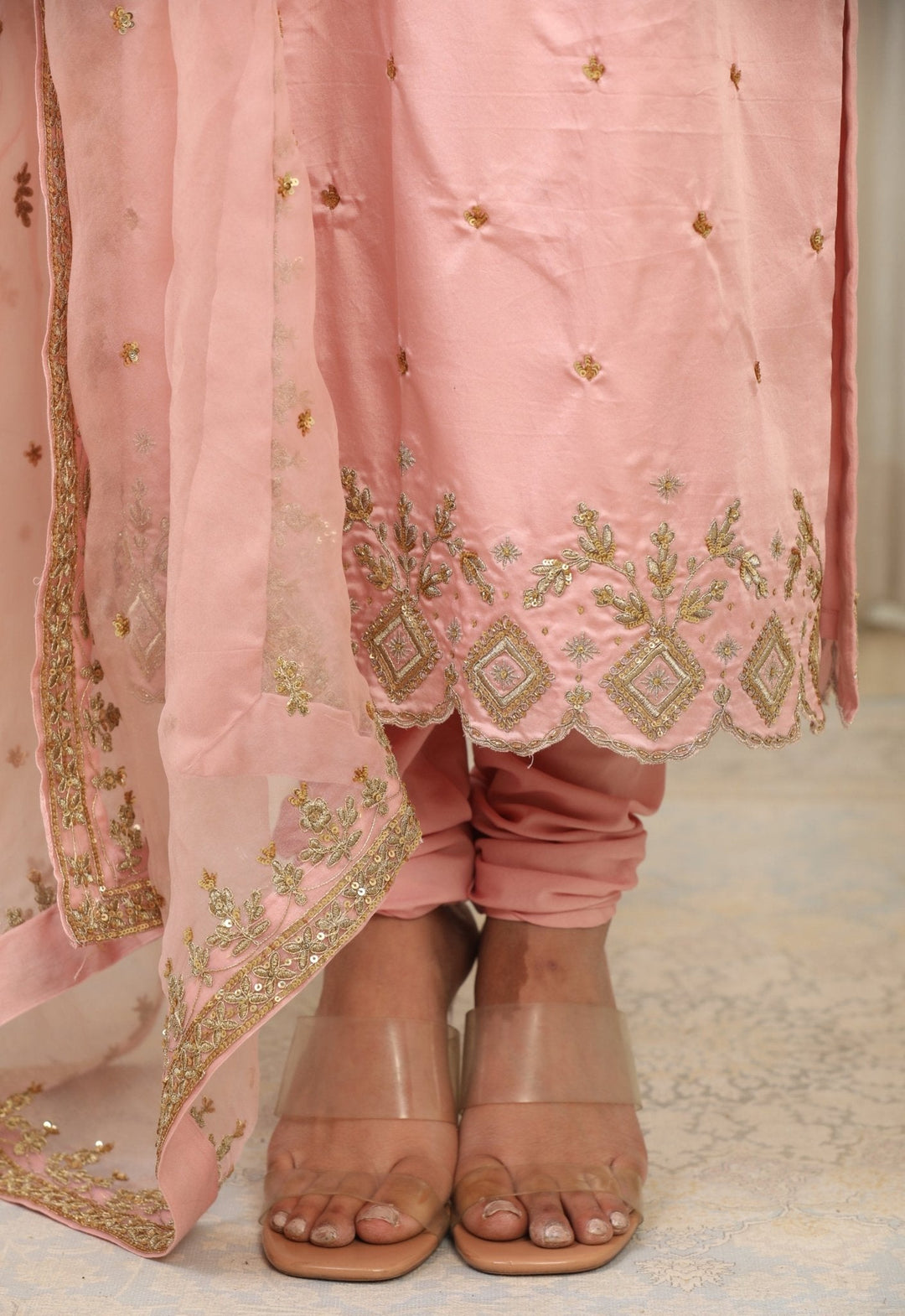 Baby Pink Embroidered Long Kurta Pant Set Esha Koul - Fabilicious Fashion