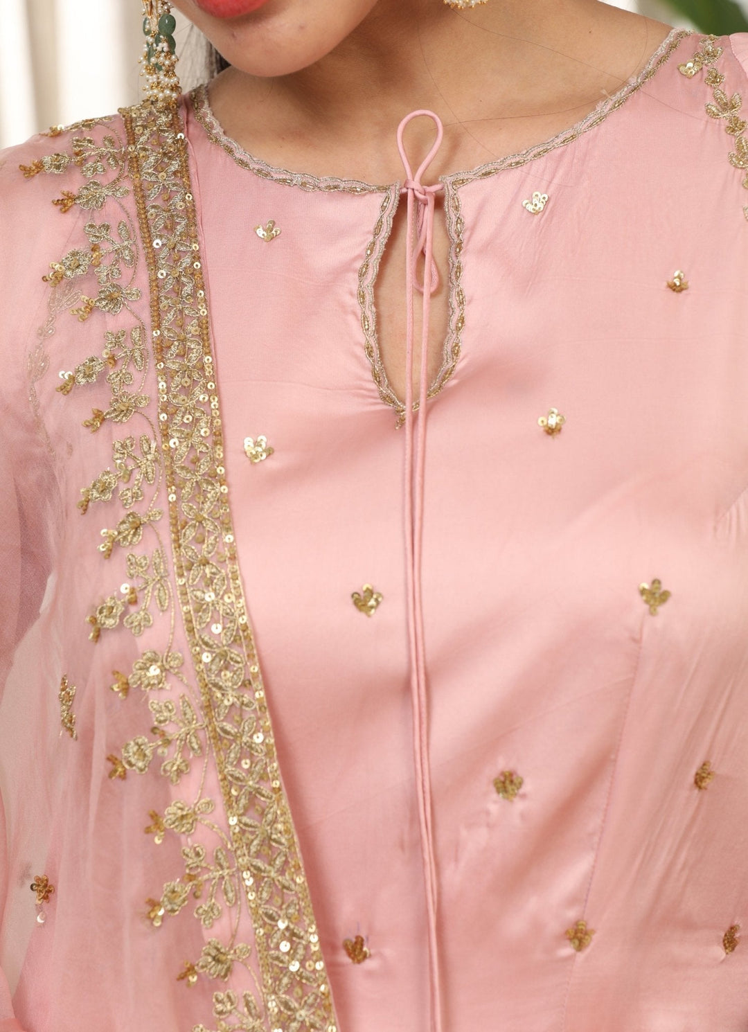 Baby Pink Embroidered Long Kurta Pant Set Esha Koul - Fabilicious Fashion