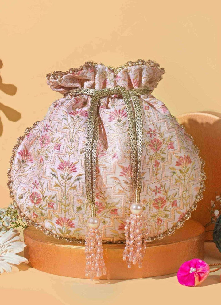 Baby Pink Embroidered Potli AMYRA - Fabilicious Fashion