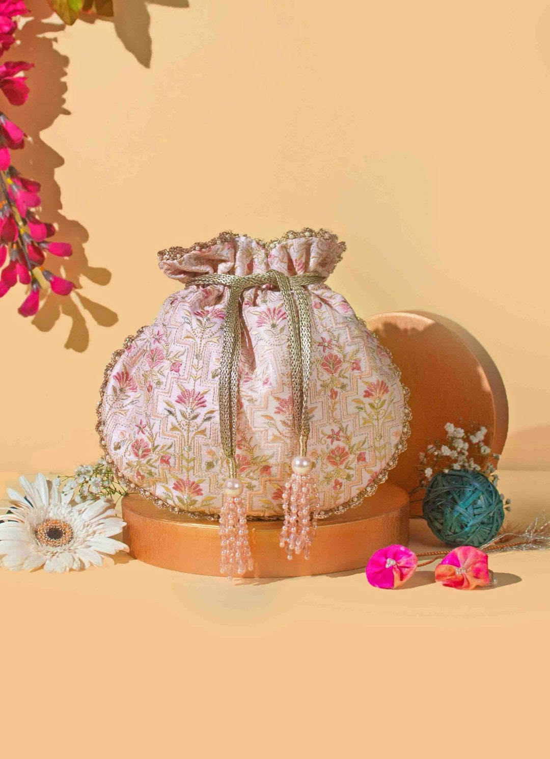 Baby Pink Embroidered Potli AMYRA - Fabilicious Fashion