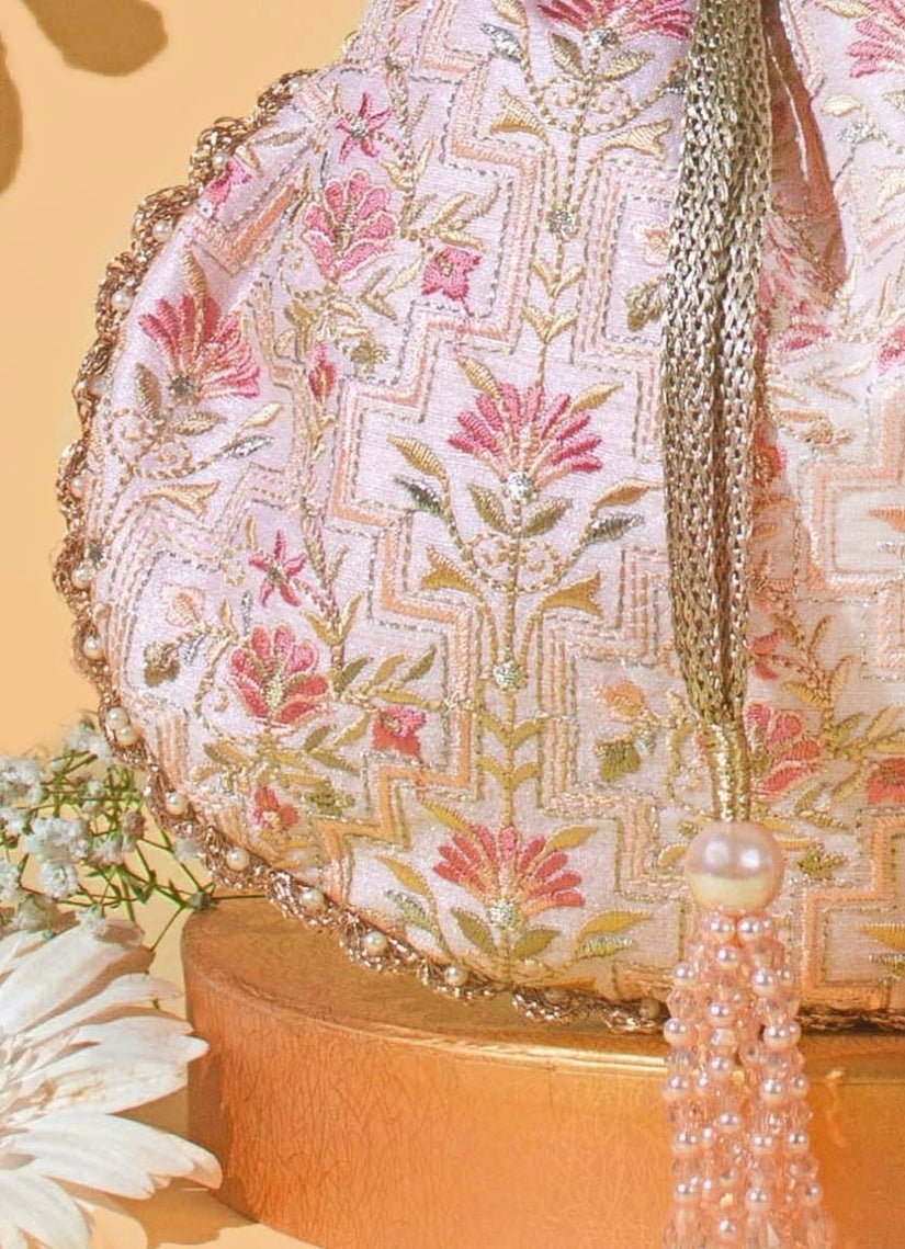 Baby Pink Embroidered Potli AMYRA - Fabilicious Fashion