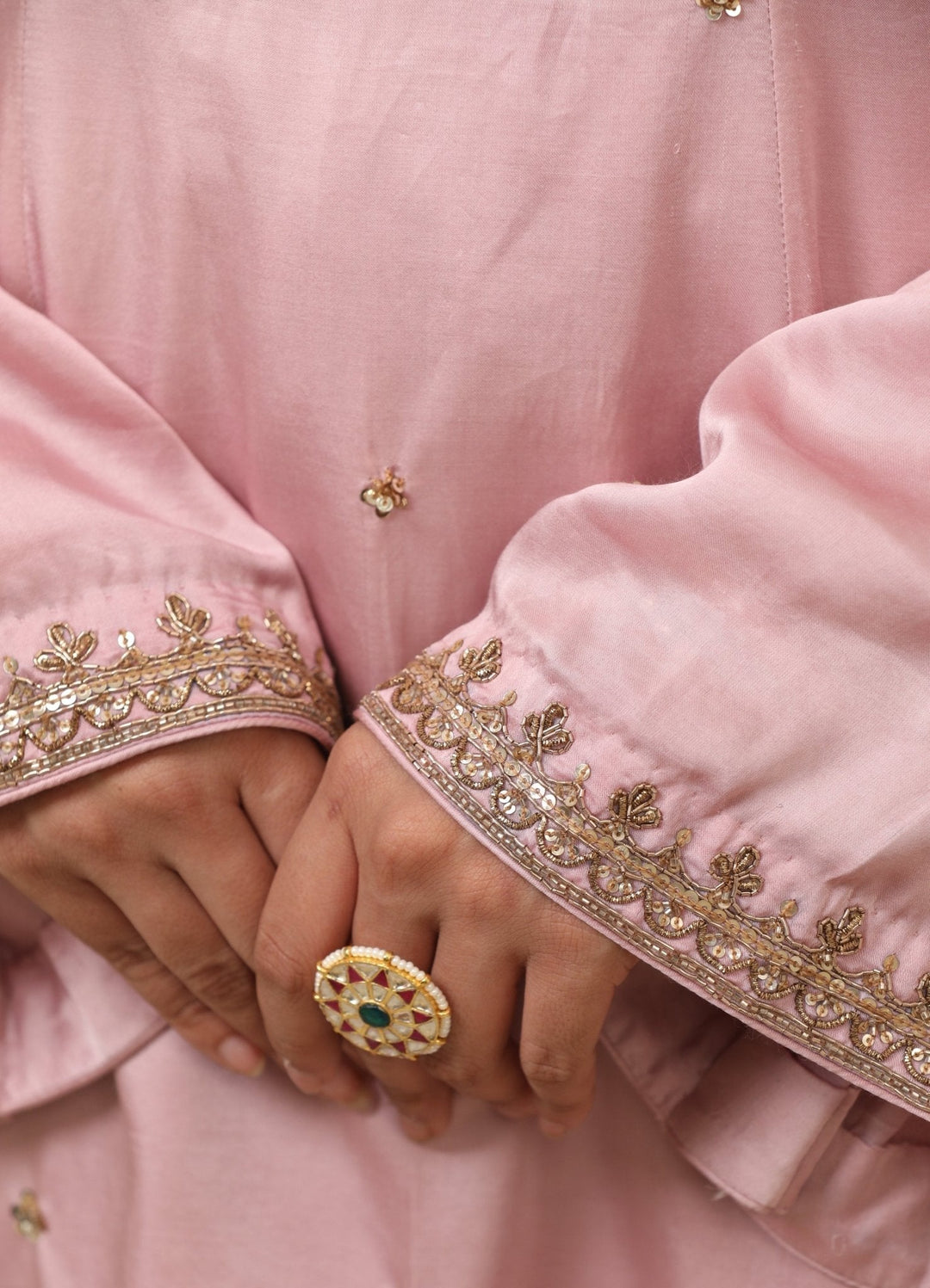 Baby Pink Embroidered Satin Kurta Salwar Set Esha Koul - Fabilicious Fashion