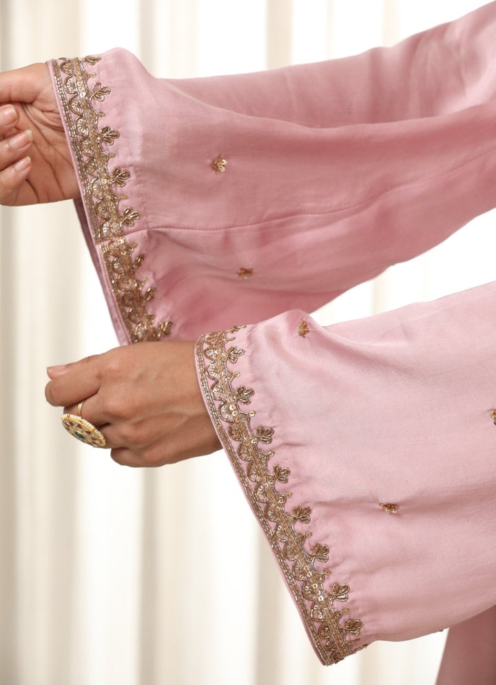 Baby Pink Embroidered Satin Kurta Salwar Set Esha Koul - Fabilicious Fashion