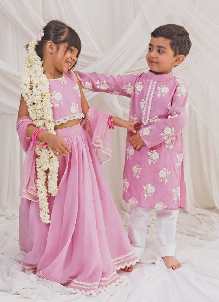 Baby Pink Floral Lehenga Chotibuti - Fabilicious Fashion