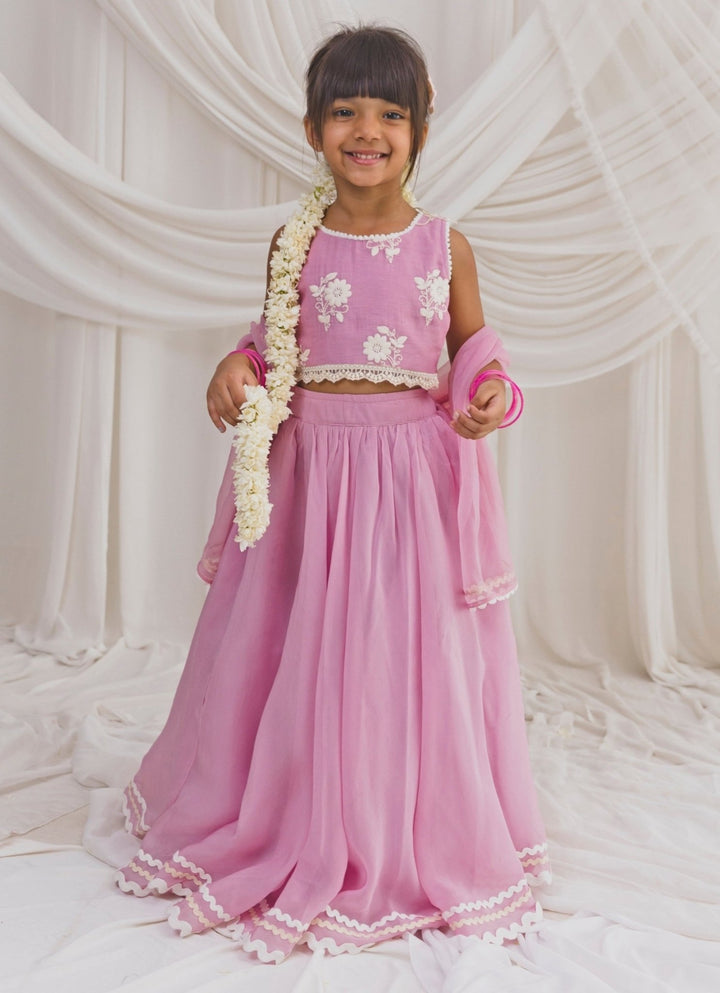 Baby Pink Floral Lehenga Chotibuti - Fabilicious Fashion