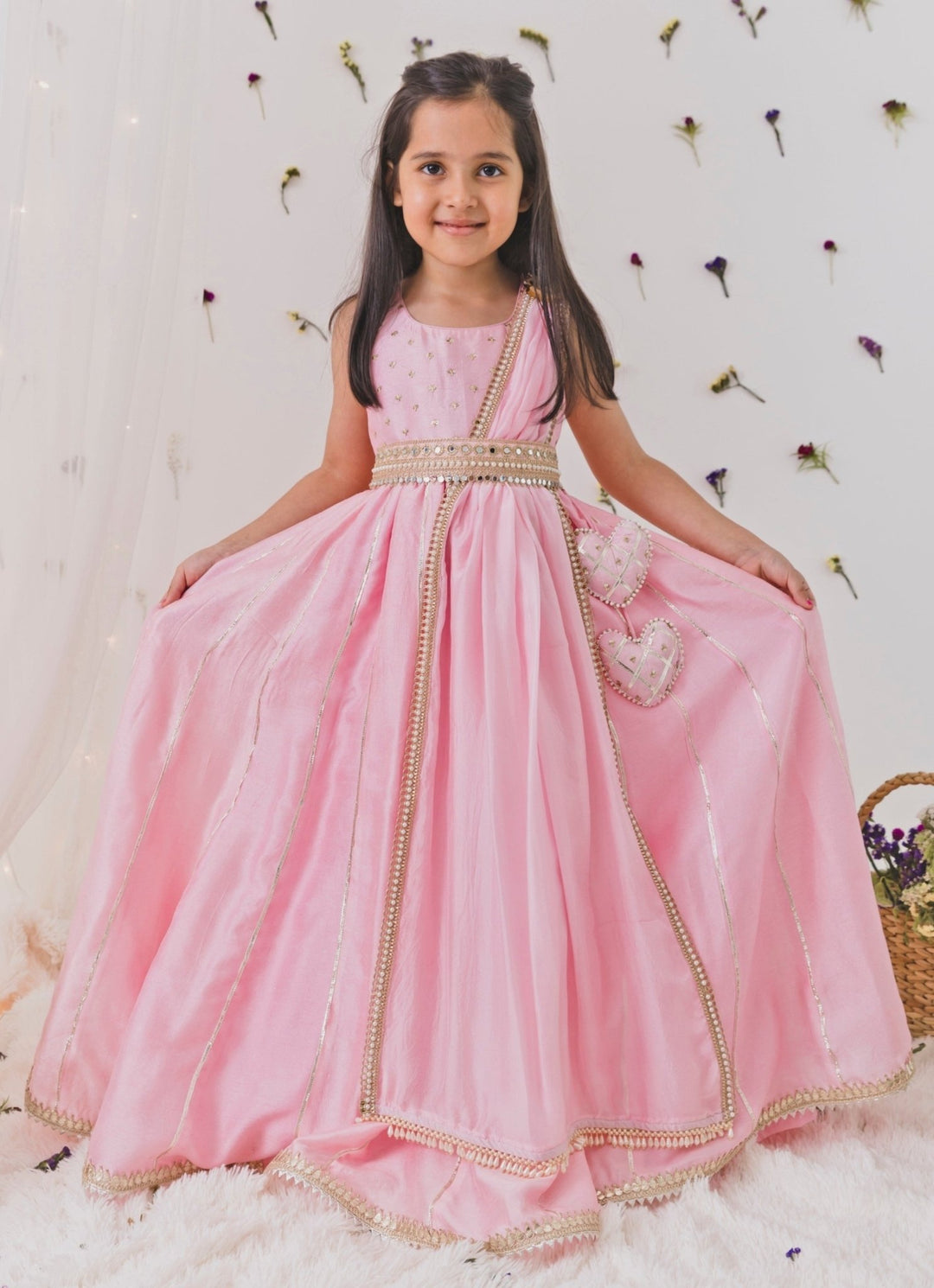 Baby Pink Silk Anarkali Set Chotibuti - Fabilicious Fashion