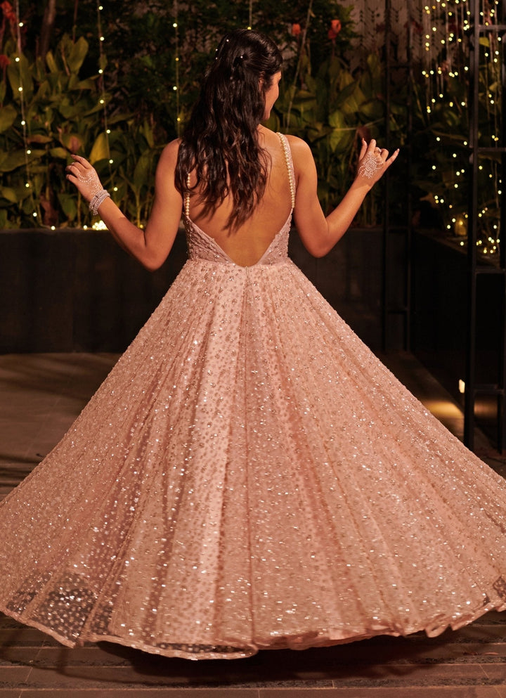 Baby Pink Silver Embroidered Gown Jigar and Nikita - Fabilicious Fashion